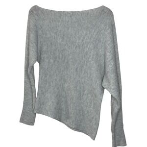 INTERMIX Gray Wool Cashmere Blend Asymmetrical Ribbed Knit Boat Neck Sweater P